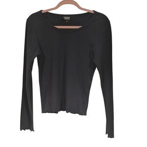 Known Supply Navy Blue Organic Cotton Ribbed Lettuce Edge Top Large Womens